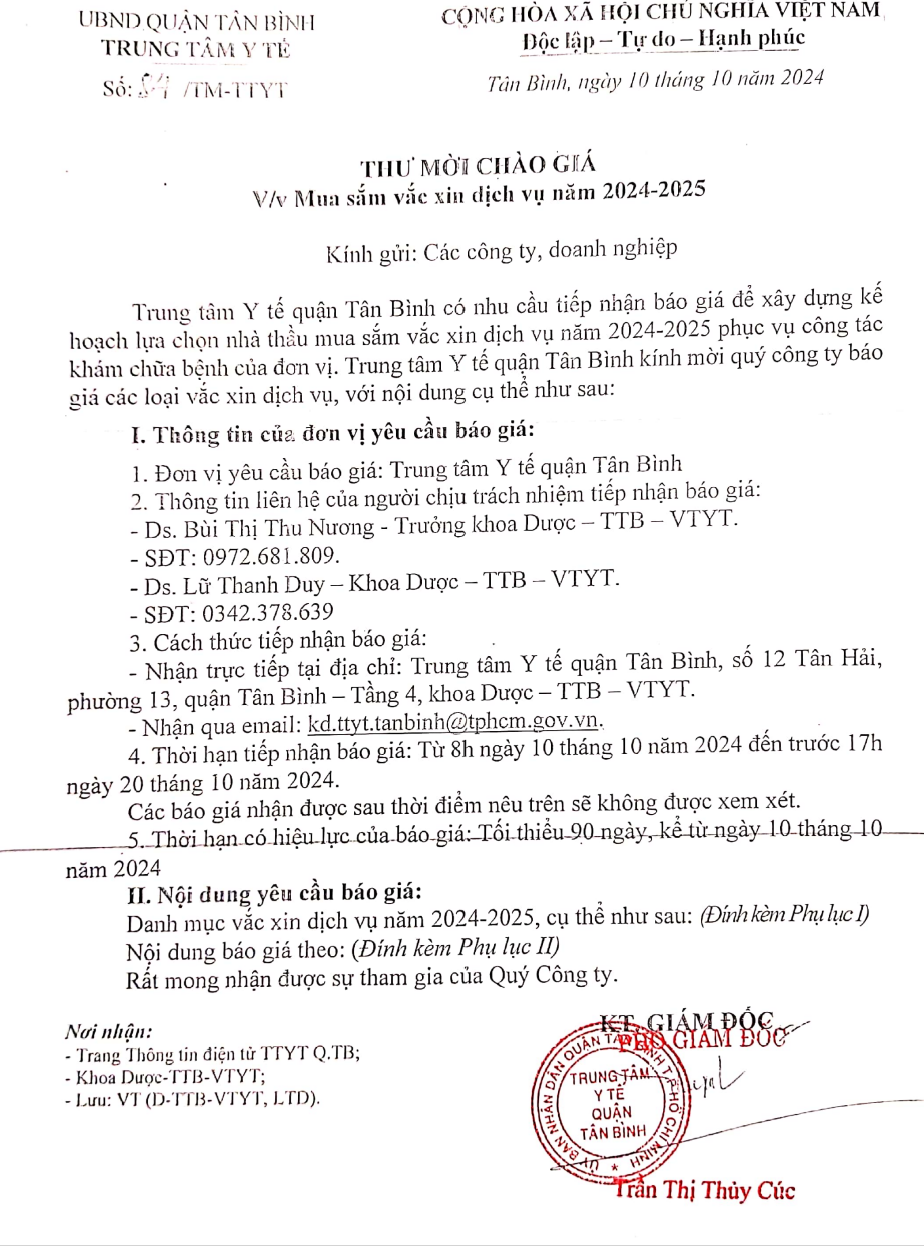 84 - THƯ MỜI CHÀO GIÁ VỀ VIỆC MUA SẮM VẮC XIN DỊCH VỤ NĂM 2024 - 2025