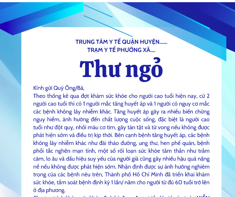 Thư ngỏ về lợi ích khám sức khỏe định kỳ ở người cao tuổi