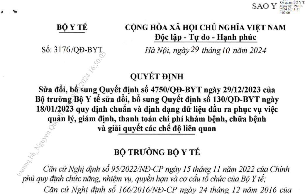 Quyết định số 3176/QĐ-BYT ngày 29/10/2024 của Bộ Y tế