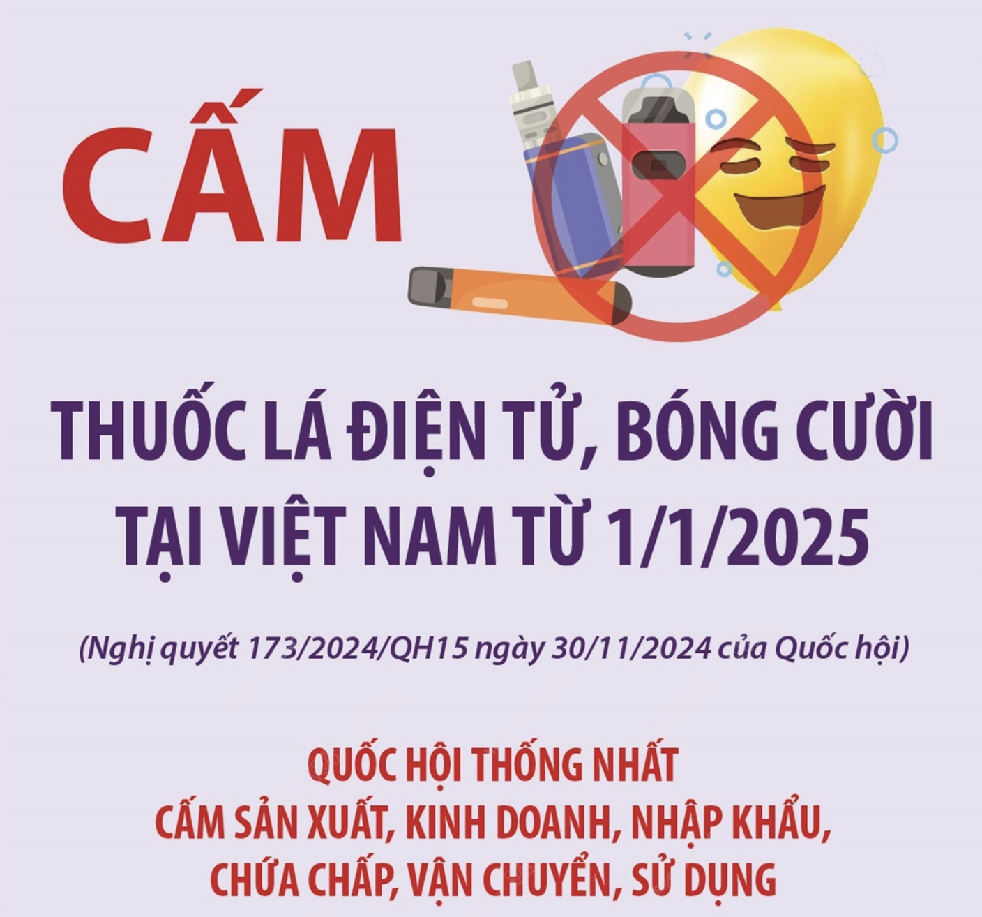 Cấm thuốc lá điện tử, bóng cười tại Việt Nam từ 1/1/2025