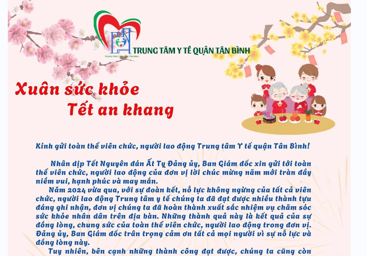 Thư chúc Tết của Đảng ủy, Ban Giám đốc Trung tâm Y tế quận Tân Bình