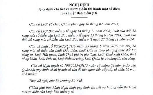 Nghị định số 188/2025/NĐ-CP ngày 01/7/2025 của Chính phủ về quy định chi tiết và hướng dẫn thi hành một số điều của Luật bảo hiểm y tế