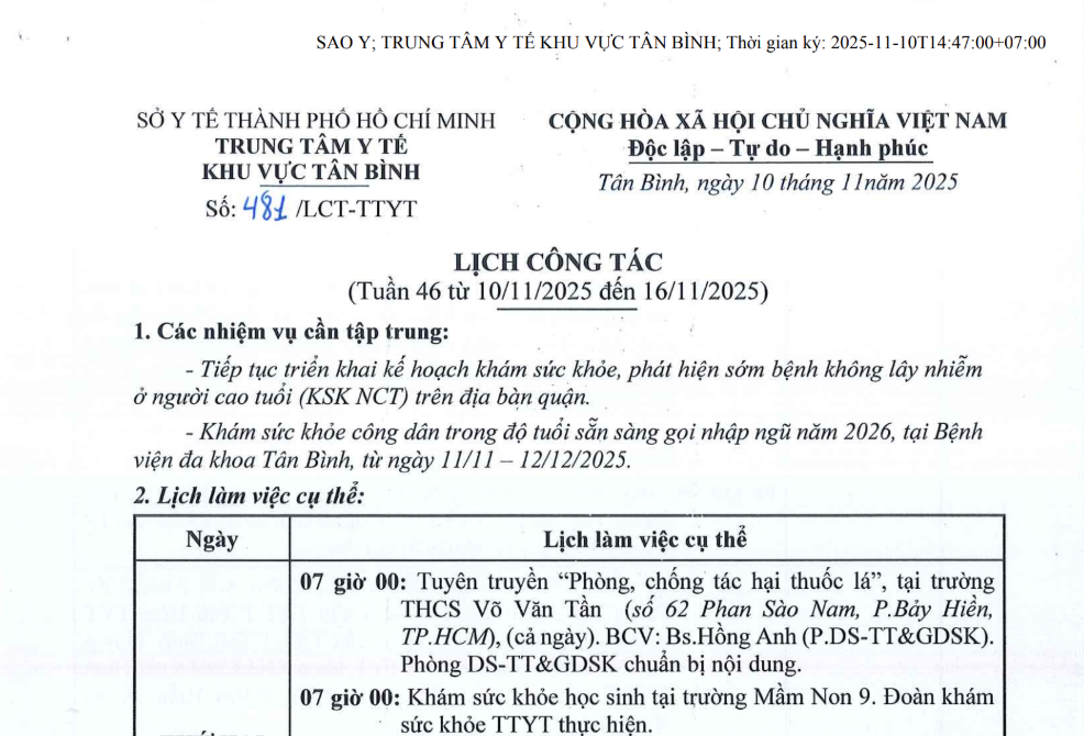 Lịch công tác tuần 46 (từ 10/11/2025 đến 16/11/2025)