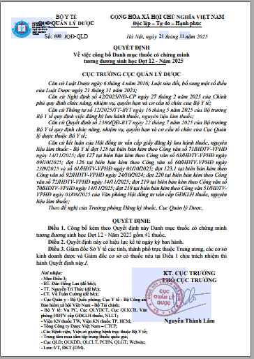 Quyết định số 690/QĐ-QLD ngày 21 tháng 11 năm 2025 về việc công bố Danh mục thuốc có chứng minh tương đương sinh học Đợt 12 - Năm 2025