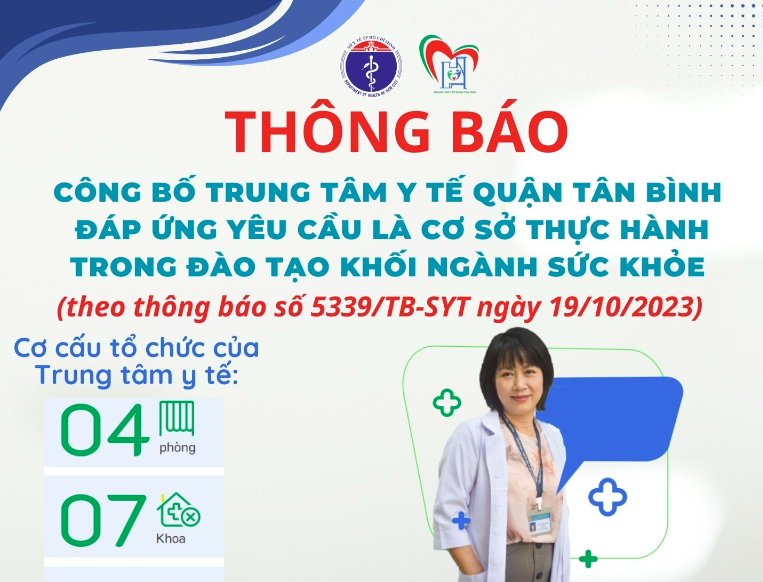 Thông báo công bố Trung tâm Y tế quận Tân Bình đáp ứng yêu cầu là cơ sở thực hành trong đào tạo khối ngành sức khỏe
